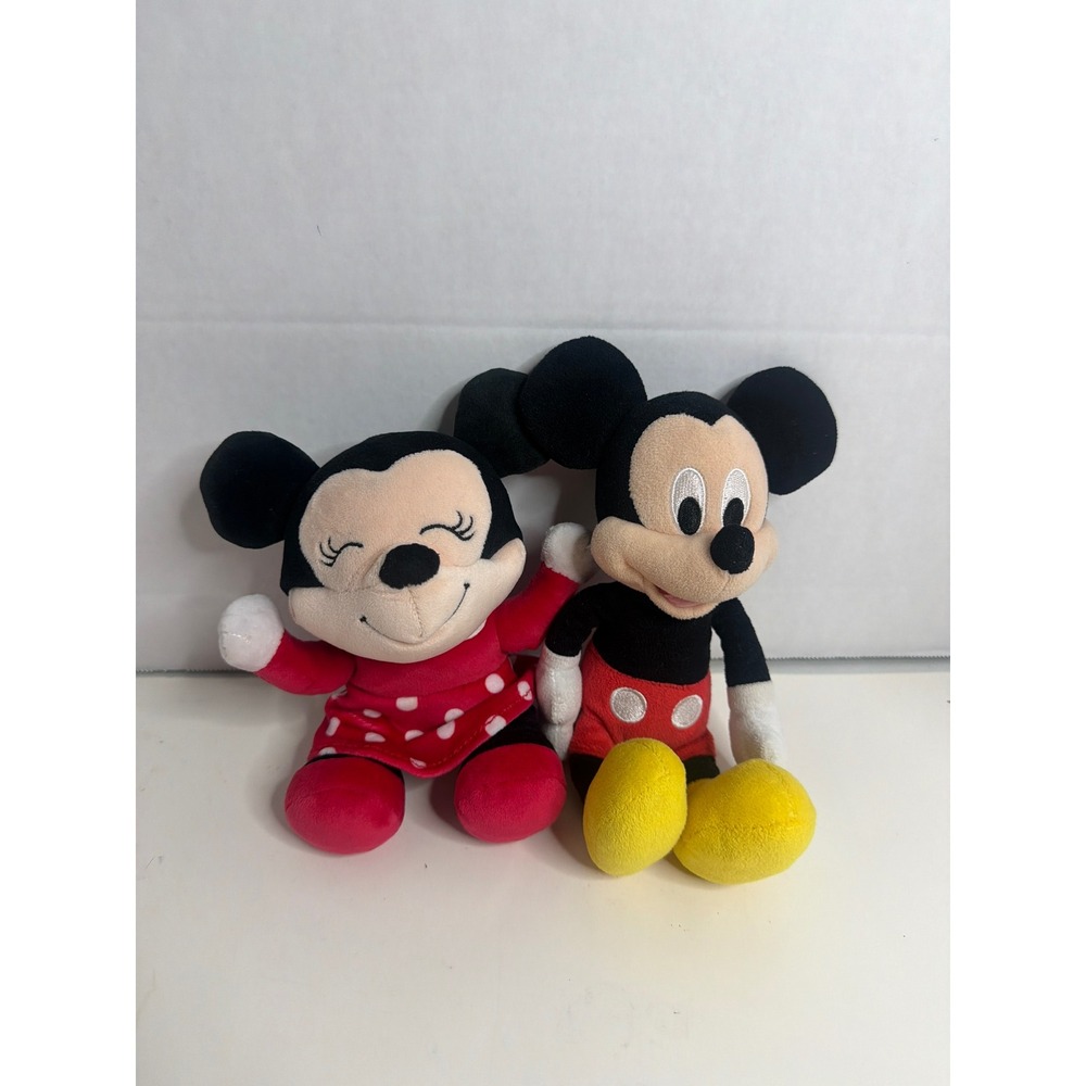 Ty Disney Mickey and Minnie Mouse Plush Set Red Polka Dot Dress Beanie Babies